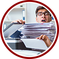 Small icon showing a man struggling with a pile of paper